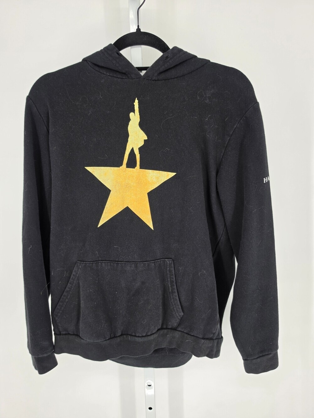 Hamilton the Musical Womens Sz L Pullover Hoodie Black Gold